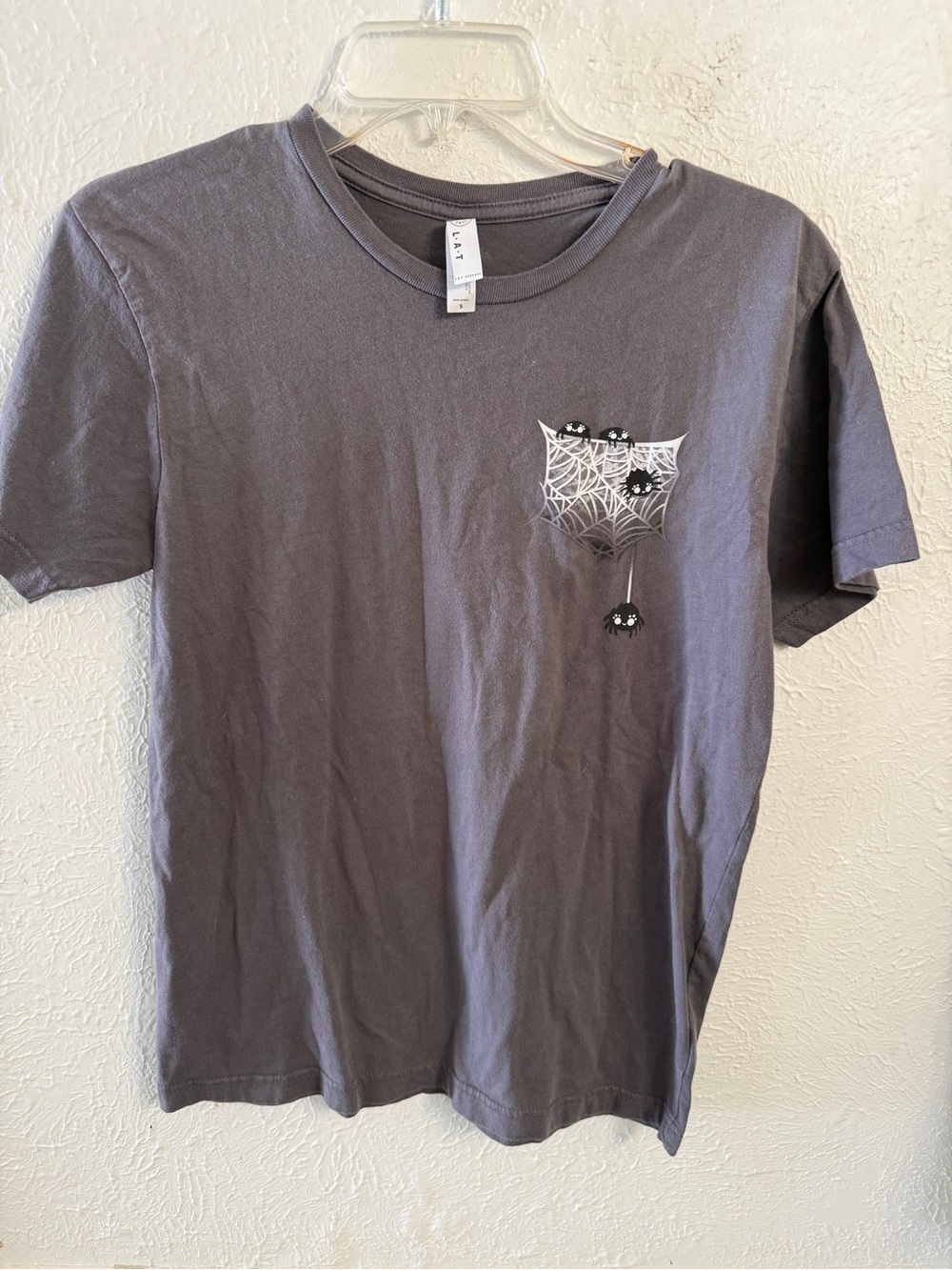 Unisex Gray Graphic Pocket Tee with Spider Web Design